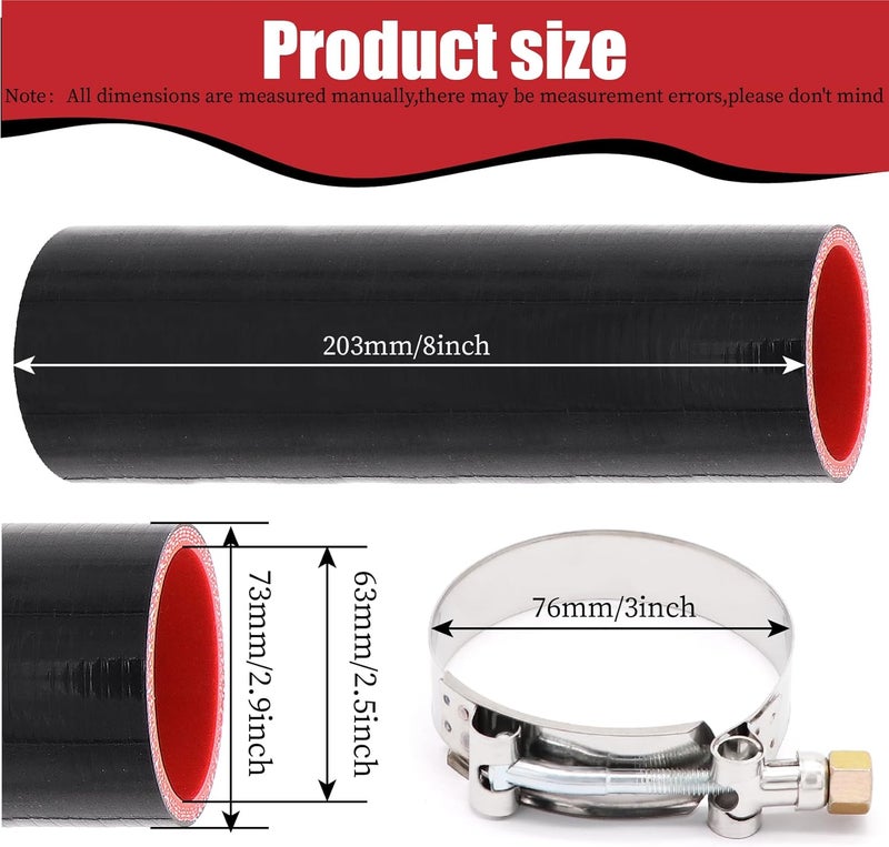 Fuzbaxy 2.5" ID Straight Silicone Hose Coupler, High Temp 4-Ply Reinforced with 2pcs Stainless Steel T-Bolt Clamp - Image 3